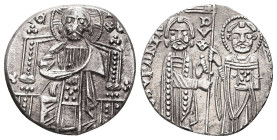 Republic of Venice. Giovanni Soranzo, AD 1312-1328. AR, Grosso. 1.55 g. 16.87 mm. Venice.
Obv: Facing figure of Nimbate Christ Pantocrator, enthroned,...