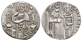 Republic of Venice. AR, Grosso. 1.65 g. 17.53 mm. Venice.
Obv: Facing figure of Nimbate Christ Pantocrator, enthroned, [IC XC] field to the left and r...