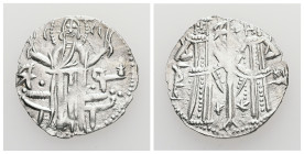 Bulgaria. Ivan Alexander and Michael Asen IV, AD 1331–1371. AR, Gros. 1.45 g. 20.23 mm. Veliko Turnovo.
Obv: Christ Pantokrator standing facing.
Rev: ...