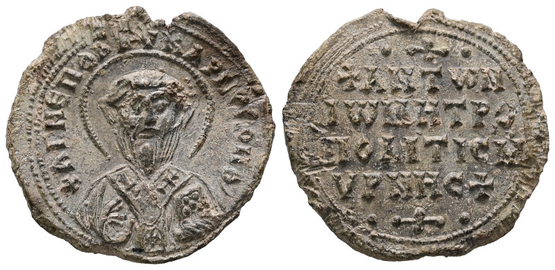 PB Byzantine seal of Antonios, metropolitan of Smyrna (AD 10th century)
Obv: Ha...