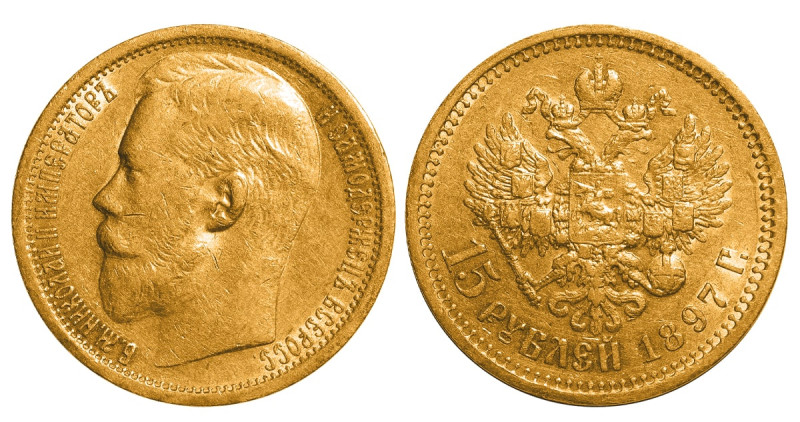 Russian Empire, Emperor Nicholas II (1894-1917), 15 roubles, 1897 year, Gold, 12...