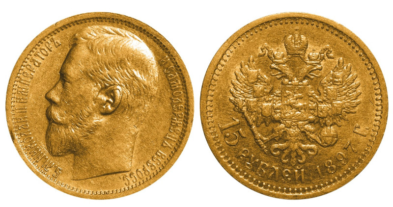 Russian Empire, Emperor Nicholas II (1894-1917), 15 roubles, 1897 year, Gold, 12...