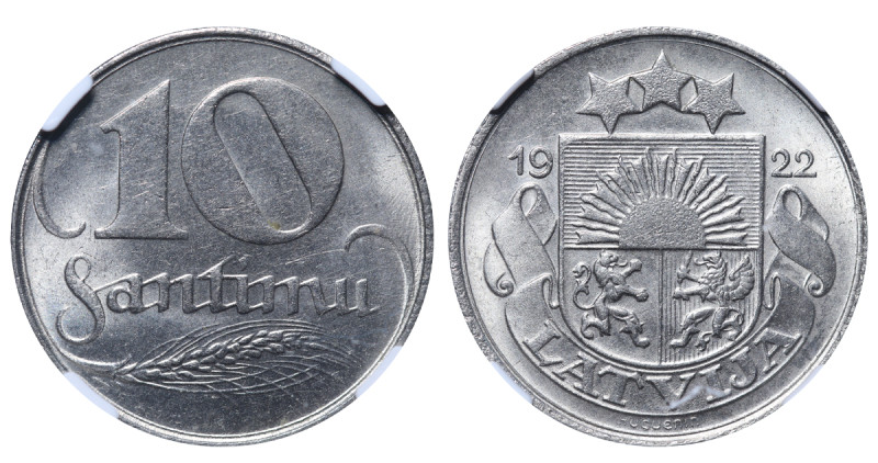 Latvia, President Janis Chakste (1922 - 1927), 10 santimu, 1922 year, Nickel, 3 ...