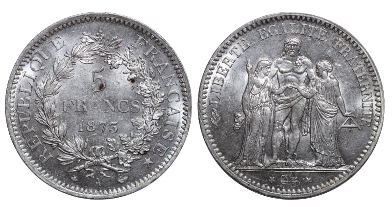 France, Third Republic (1870-1940), 5 francs, 1873 year, Silver, 25 gr, GAD#744a...