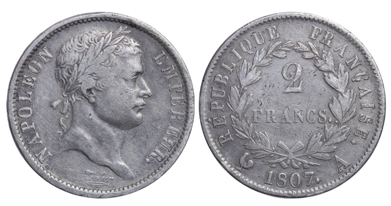 France, Emperor Napoleon I (1804-1815), 2 francs, 1807 year, Silver, 10 gr, GAD#...