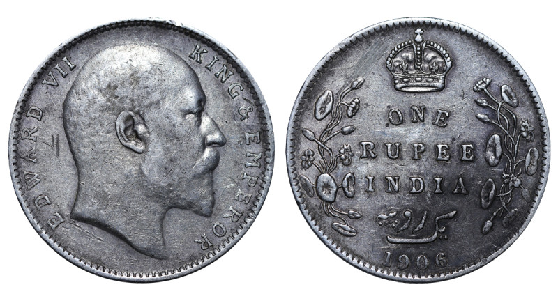 India-British, King Edward VII (1901-1910), 1 rupee, 1906 year, Silver, 11,66 gr...