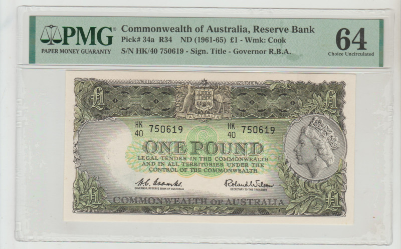 Commonwealth of Australia, Reserve Bank
Pick# 34a R34 ND (1961-65) £1 - Wmk: Coo...