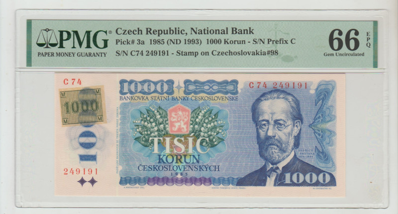 Czech Republic, National Bank
Pick# 3a 1985 (ND 1993) 1000 Korun - S/N Prefix C ...