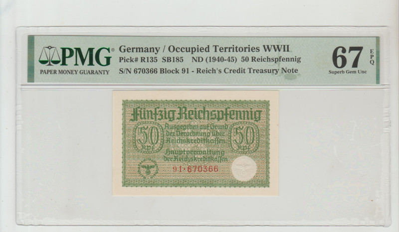 Note Germany / Occupied Territories WWII Pick# R135 SB185 ND (1940-45) 50 Reichs...