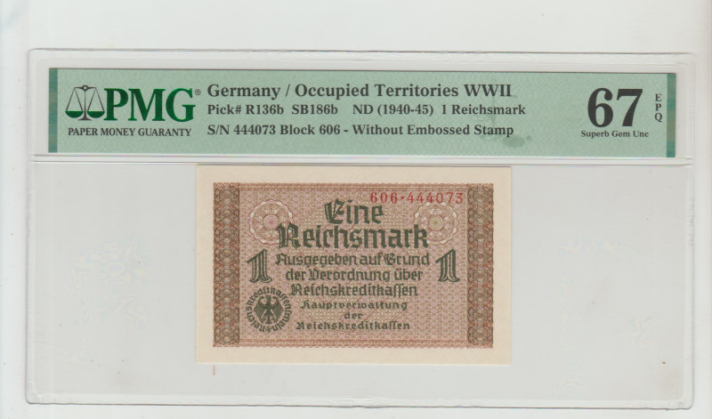 Germany / Occupied Territories WWII Pick# R136b SB186b ND (1940-45) 1 Reichsmark...