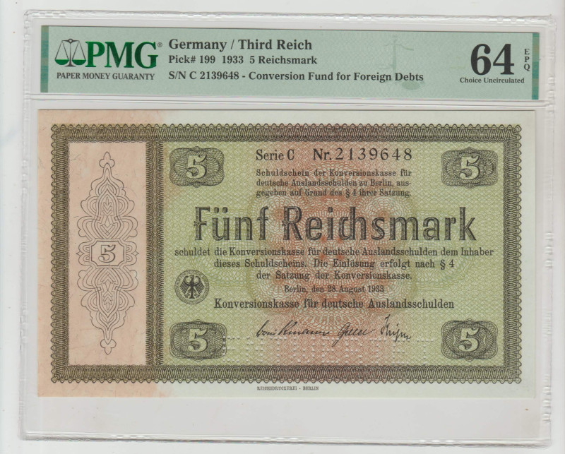 Germany / Third Reich Pick# 199 1933 5 Reichsmark S/N C 2139648 - Conversion Fun...