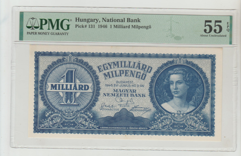 Hungary, National Bank Pick# 131 1946 1 Milliard Milpengo, 55 About Uncirculated