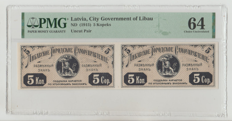 Latvia, City Government of Libau ND (1915) 5 Kopeks Uncut Pair, 64 Choice Uncirc...