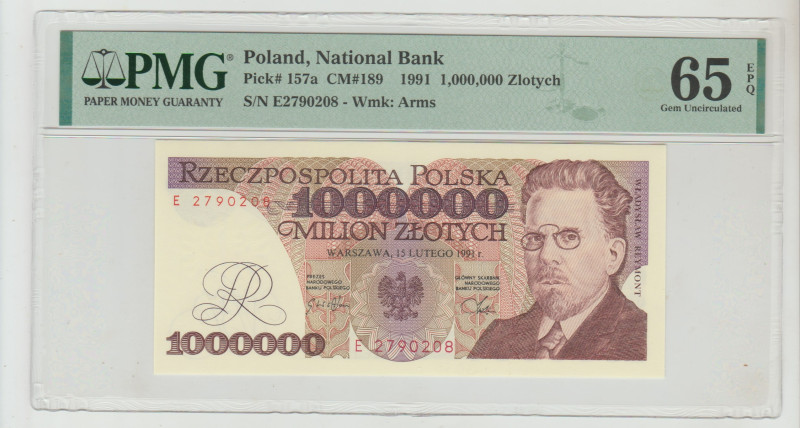 Poland, National Bank Pick# 157a CM#189 1991 1,000,000 Zlotych S/N E2790208 - Wm...