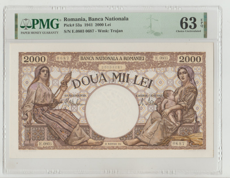 Romania, Banca Nationala Pick# 53a 1941 2000 Lei S/N E.0803 0687 - Wmk: Trajan, ...