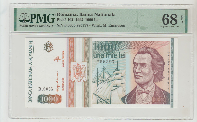 Romania, Banca Nationala Pick# 102 1993 1000 Lei S/N B.0035 295397 - Wmk: M. Emi...