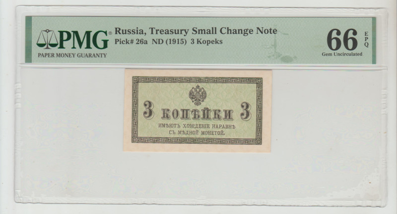 Russia, Treasury Small Change Note Pick# 26a ND (1915) 3 Kopeks, 66 Gem Uncircul...