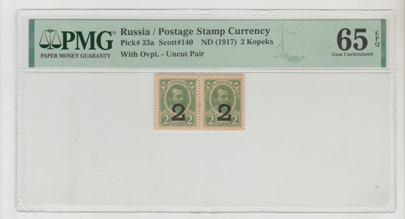 Russia / Postage Stamp Currency Pick# 33a Scott#140 ND (1917) 2 Kopeks With Ovpt...