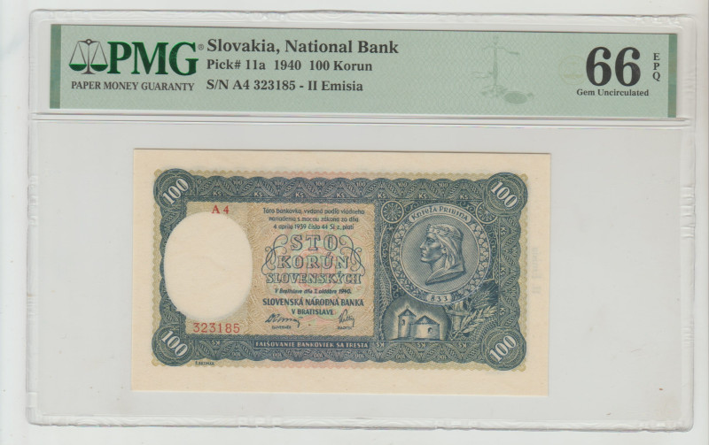 Slovakia, National Bank Pick# 11a 1940 100 Korun S/N A4 323185 - II Emisia, 66 G...