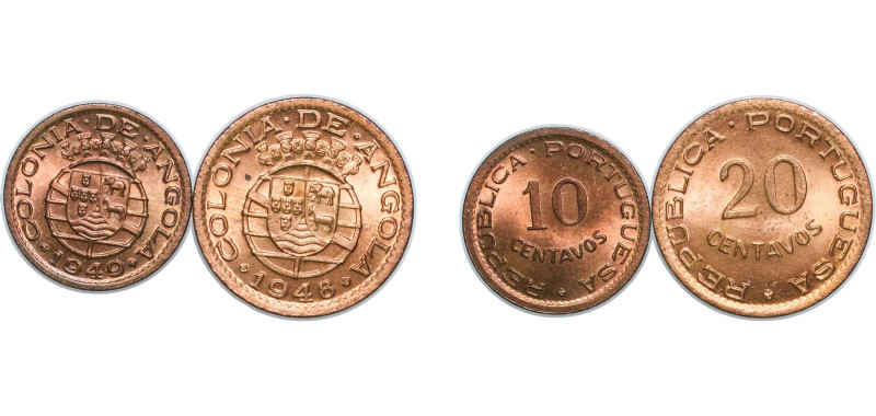 Angola Portuguese colony 1948-1949 10 & 20 Centavos (2 Lots) Bronze Lisbon Mint ...