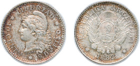 Argentina Federal Republic 1882 10 Centavos Silver (.900) (778000) 2.46g AU KM 26 CJ 21 CJ 22 CJ 23 Kahnt/Schön 27