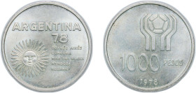 Argentina Federal Republic 1978 1000 Pesos (World Football Championship) Silver (.900) Santiago Mint (187383) 10g UNC KM 78 CJ 301 CJ 302 Schön 78