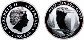 Australia Commonwealth 2012 P 1 Dollar - Elizabeth II (4th Portrait - Australian Kookaburra - Bullion Coin) Silver (.999) Perth Mint (500000) 31.104g ...