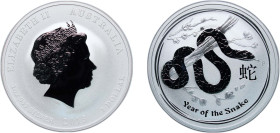 Australia Commonwealth 2013 P 1 Dollar - Elizabeth II (4th Portrait - Year of the Snake - Silver Bullion Coin) Silver (.999) Perth Mint (300000) 31.10...
