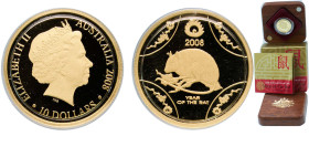 Australia Commonwealth 2008 10 Dollars - Elizabeth II (4th Portrait - Year of the Rat) Gold (.999) Canberra Mint (2500) 3.135g PF KM 1057