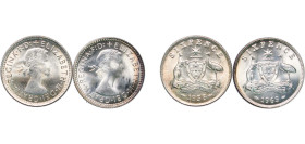 Australia Commonwealth 1958-196 6 Pence - Elizabeth II (2 Lots) Silver (.500) Melbourne Mint UNC KM 58