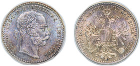 Austria Austro-Hungarian Empire 1869 10 Kreuzers - Francis Joseph I Billon (.400 silver) Vienna Mint (29628270) 1.65g UNC KM 2206 Kahnt/Schön 146