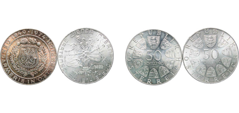 Austria Second Republic 1974 50 Schilling (2 Lots) Silver (.640) Vienna Mint 20g...