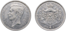 Belgium Kingdom 1931 4 Belga / 20 Francs - Albert I (Dutch text) Nickel Brussels Mint (2600000) 19.82g VF KM 102 Schön 56 LA BFM-166