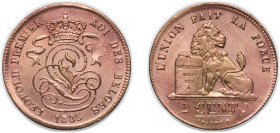 Belgium Kingdom 1835 2 Centimes - Léopold I Copper Brussels Mint (26774007) 3.67g UNC KM 4.1