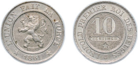Belgium Kingdom 1861 10 Centimes - Léopold I Copper-nickel Brussels Mint (9080145) 4.57g UNC KM 22 LA BFM-32