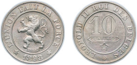 Belgium Kingdom 1898 10 Centimes - Léopold II (French text) Copper-nickel Brussels Mint (3499000) 4.47g UNC KM 42 LA BFM-33 Schön 9