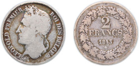 Belgium Kingdom 1843 2 Francs - Léopold I Silver (.900) Brussels Mint (734500) 9.68g VF KM 9
