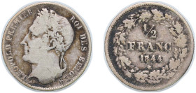 Belgium Kingdom 1844 ½ Franc - Léopold I Silver (.900) Brussels Mint (1584000) 2.4g VF KM 6 LA BFM-64