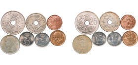 Belgium Kingdom 1904-1964 1, 10, 20, 25 Centimes & 1 Franc (7 Lots) Nickel- bronze Brussels Mint UNC