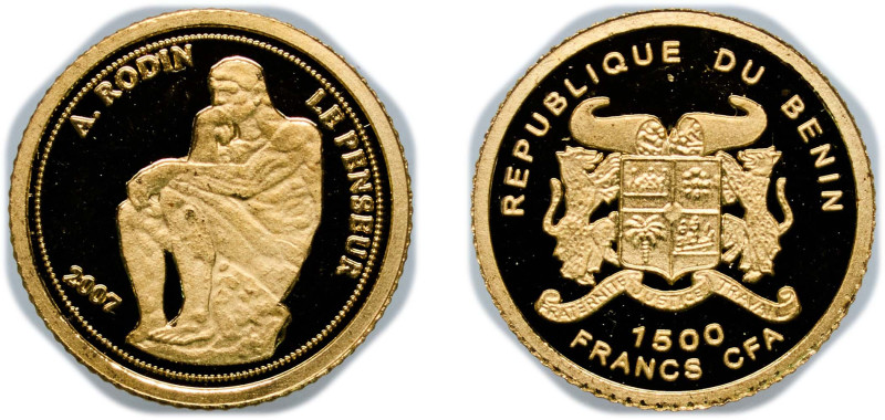 Benin Republic 2007 1500 Francs CFA (The Thinker) Gold (.999) 0.5g PF