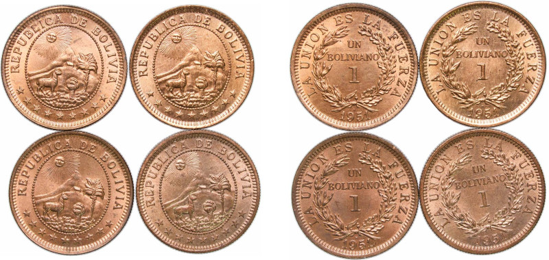 Bolivia Republic 1951 1 Boliviano (4 Lots) Bronze UNC KM 184 Schön 14