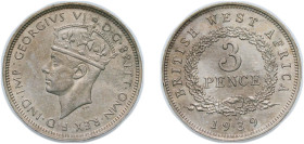 British West Africa British colony 1939 KN 3 Pence - George VI Copper-nickel Kings Norton Metal Company Mint (15500000) 5.13g UNC KM 21