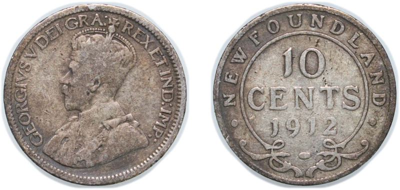 Canada Newfoundland British Dominion 1912 10 Cents - George V Silver (.925) Roya...