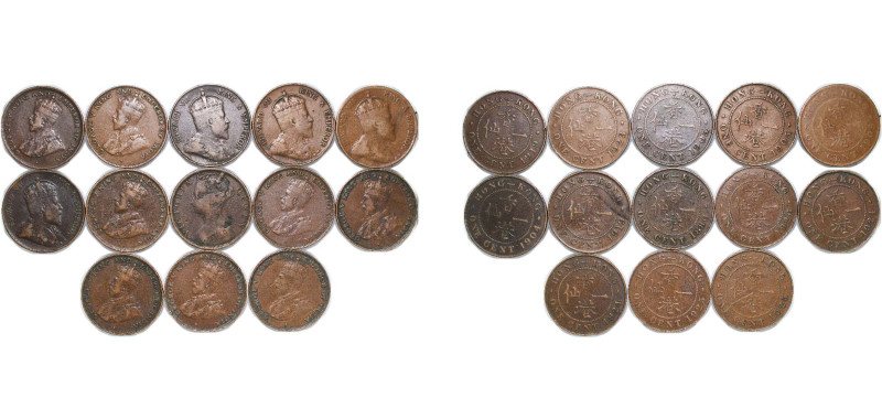 China Hong Kong British colony 1880-1926 1 Cent （13 Lots） Bronze VF