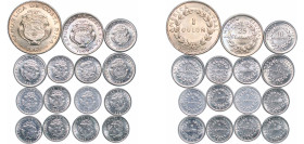Costa Rica Second Costa Rican Republic 1958-1969 5, 10, 25 Centimos & 1 Colón (15 Lots) Copper-nickel UNC