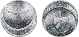 Cuba 1949 20 Centavos Silver (.900) 5g UNC Mint Error Double Struck KM 13 Y 7 Schön 7