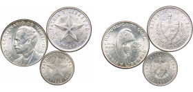 Cuba First Republic 1948-1953 10, 20, 25 Centavos (3 Lots) Silver Philadelphia Mint UNC