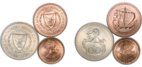 Cyprus 1955-1963 3, 5, 100 Mils (3 Lots) Nickel- bronze UNC
