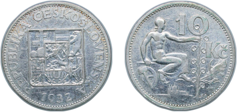 Czechoslovakia First Republic 1932 10 Korun Silver (.700) Kremnica Mint (1144750...