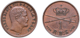 Denmark Kingdom 1853 ♔ 1 Rigsbankskilling - Frederik VII (type 2) Copper Copenhagen Mint 7.26g XF KM 756